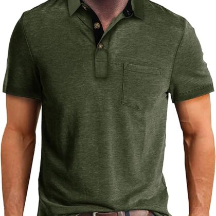 Men’s Polo Shirts with Pocket Moisture Wicking Short Sleeve Shirt Casual Button Basic Golf Shirt